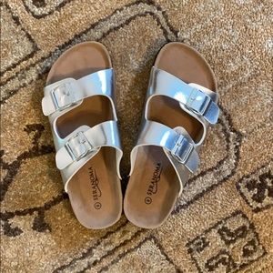 Silver Metallic Sandals, never worn.